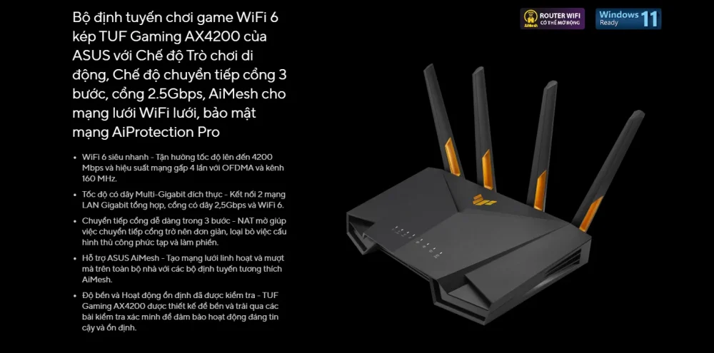 ROUTER WIFI ASUS TUF GAMING AX4200 - TUF-AX4200 - Hình ảnh 4
