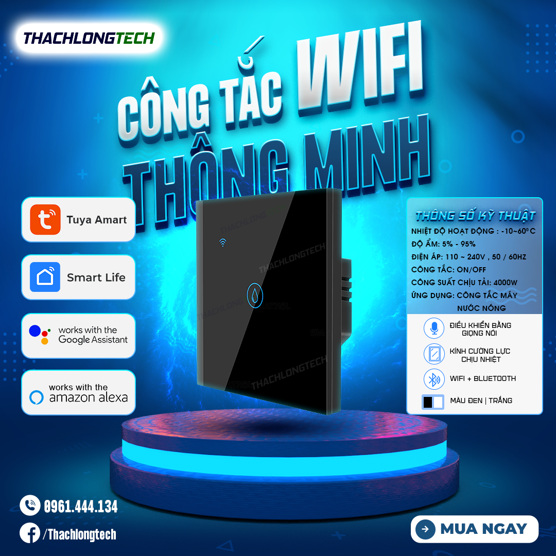 CÔNG TẮC MÁY NƯỚC NÓNG WIFI THÔNG MINH TUYA - MÀU ĐEN/TRẮNG