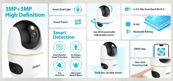 Camera Wifi 2 Mắt Dahua DH-H3D-3F | 360° Quan Sát Toàn Cảnh, Giá Tốt Đà Nẵng - Hình ảnh 3