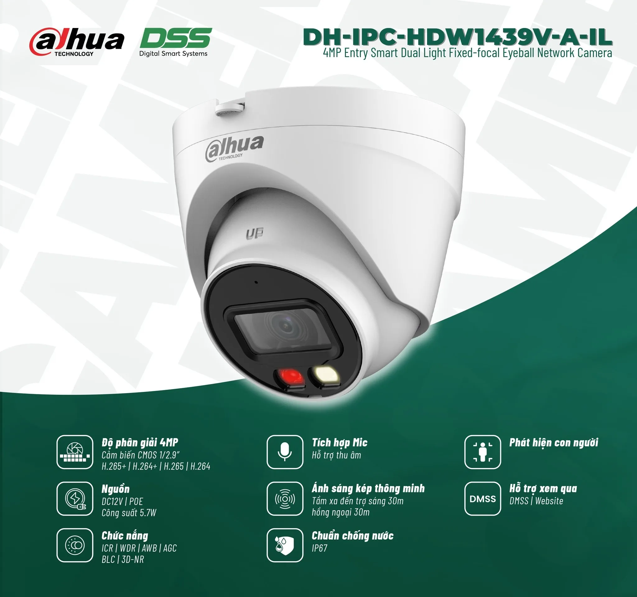 Camera IP DH-IPC-HDW1439V-A-IL Dahua