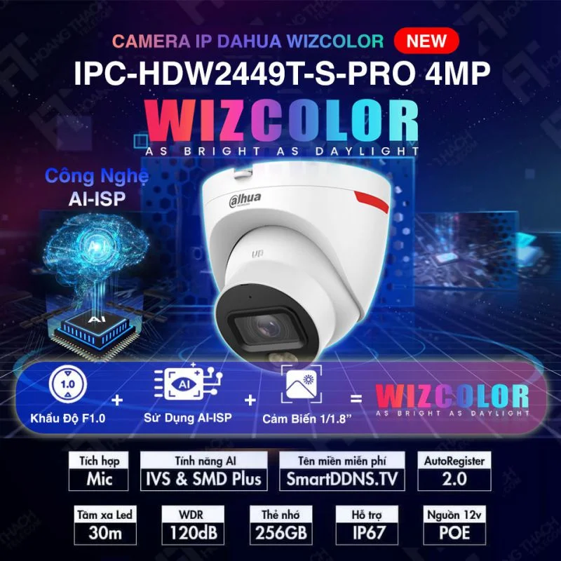 Camera HDW2449T-S-PRO Dahua - 4MP dòng sản phẩm Wizcolor - Đánh tan màn đêm.