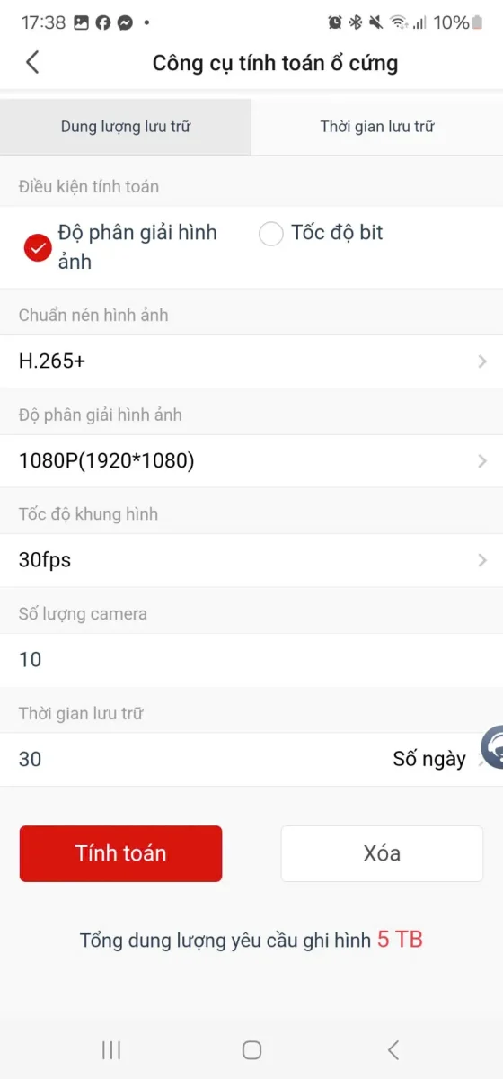 phan mem tinh toan thoi gian luu tru cho camera an ninh 11zon